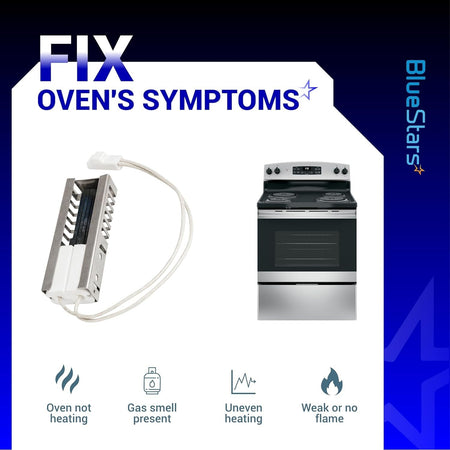 W11208965 gas range oven igniter and symptoms chart for Whirlpool and Amana ovens.