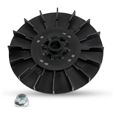 Black plastic 1/2 HP motor pulley and metal mounting nut for GE washing machines.