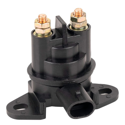 12V starter solenoid relay for SeaDoo with two copper terminal posts and mounting flange.
