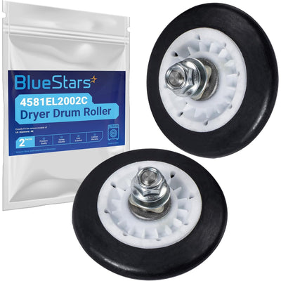 4581EL2002C Dryer Drum Roller Assembly, two rollers shown with BlueStars packaging