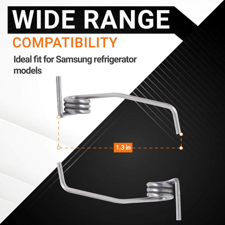 Two DA61-08314A refrigerator door springs with 1.3-inch dimension measurement for Samsung compatibility.