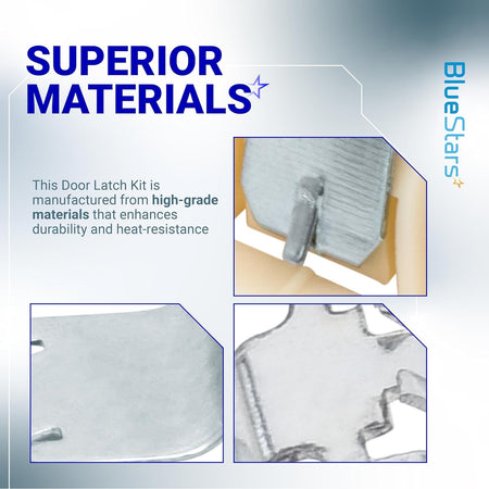 Infographic showing high-grade material construction of appliance door latch kit 279570 for dryers.