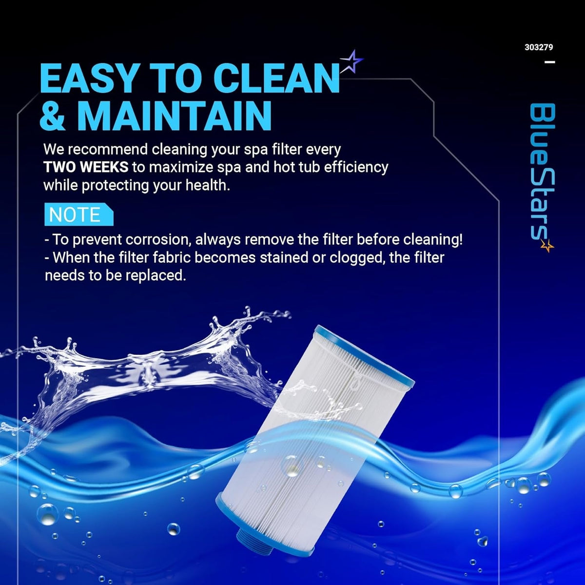 Informational graphic for FC-2402 hot tub spa filter maintenance and cleaning instructions.