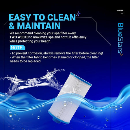 Informational graphic for FC-2402 hot tub spa filter maintenance and cleaning instructions.