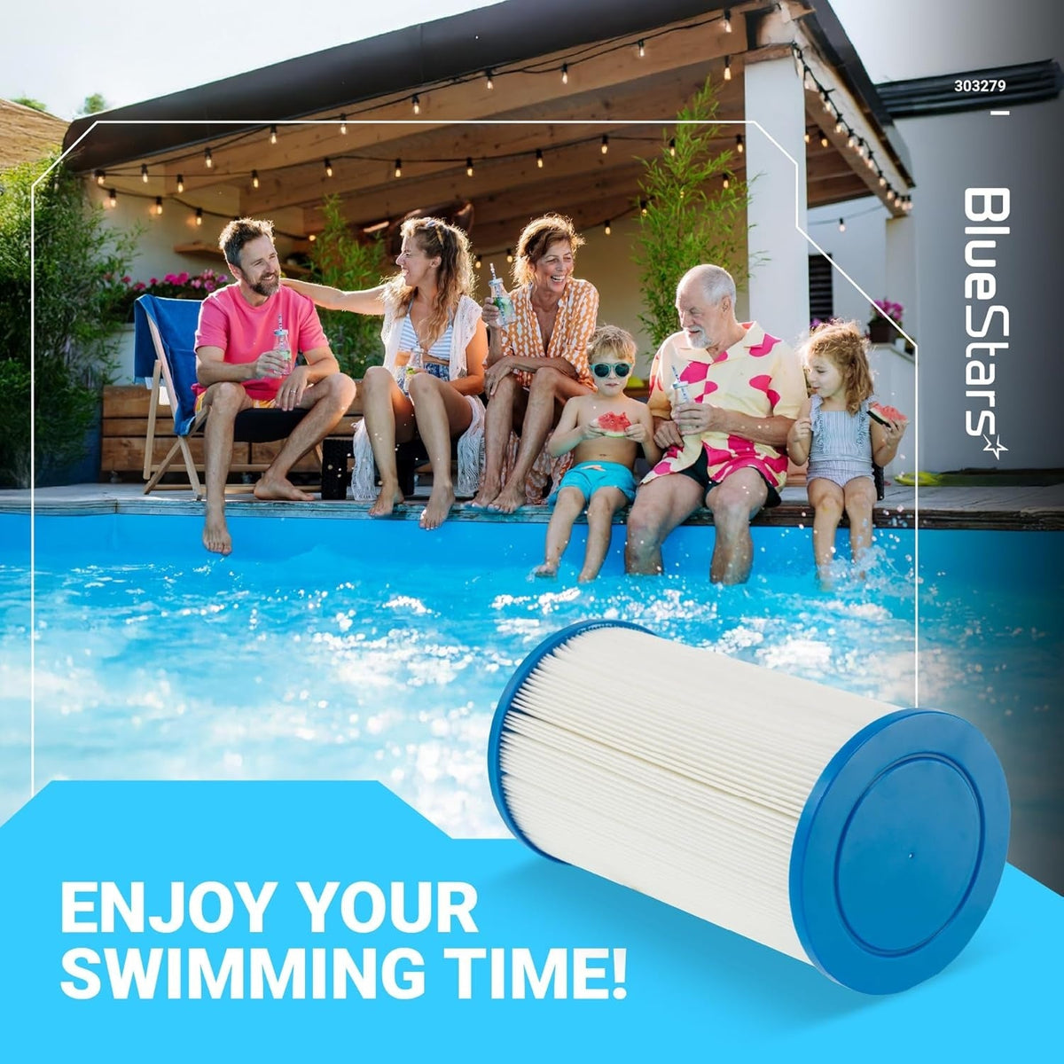 FC-2402 hot tub spa filter replacement shown with a family enjoying a swimming pool.