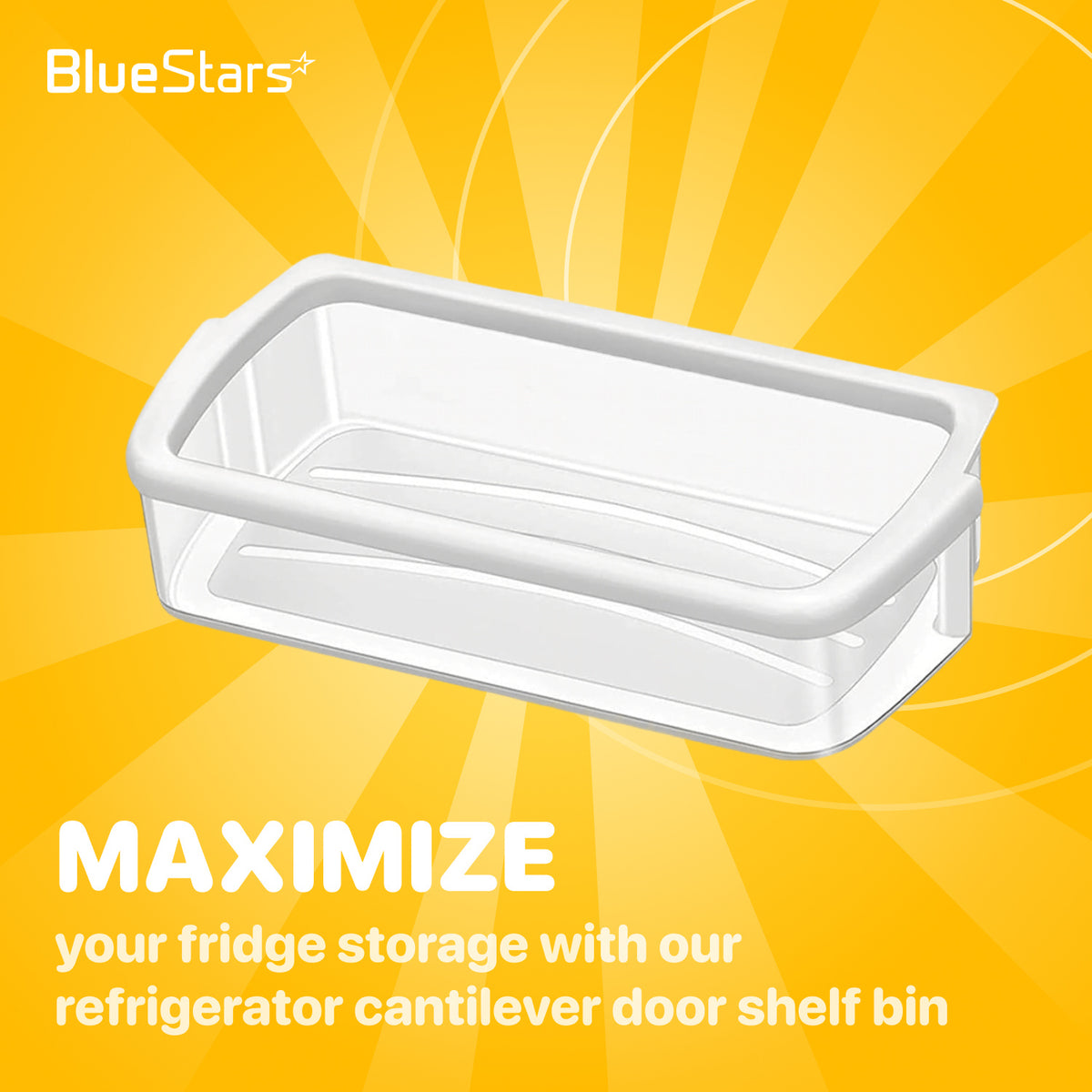 WPW10321304 refrigerator cantilever door shelf bin shown against a yellow promotional background
