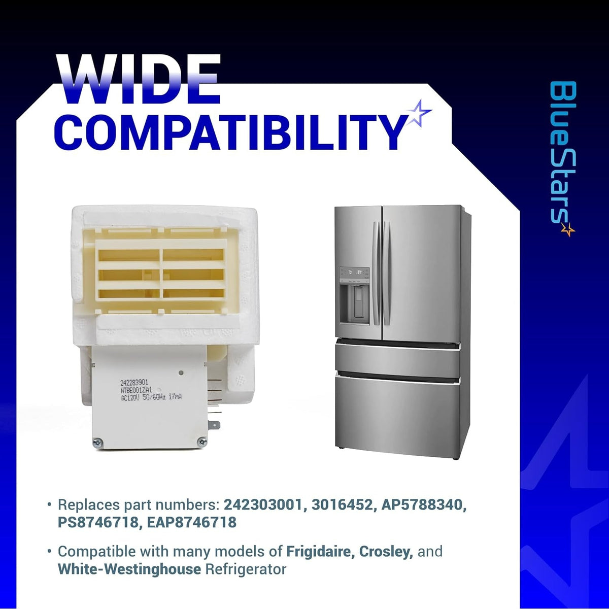 242303001 air damper control assembly for Frigidaire, Crosley, and White-Westinghouse refrigerators.