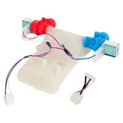 Washer water inlet valve replacement with wiring harness for Whirlpool, Amana, and Maytag washing machines.