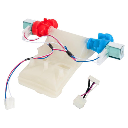 Washer water inlet valve replacement with wiring harness for Whirlpool, Amana, and Maytag washing machines.