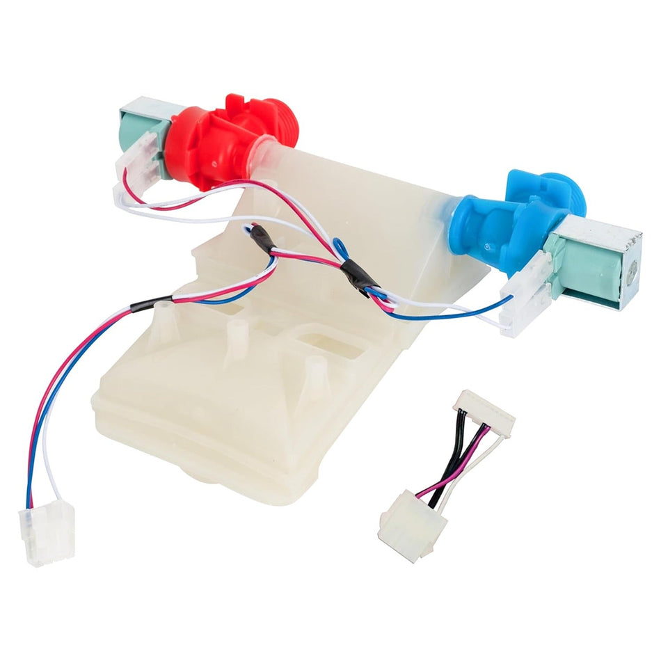 Washer water inlet valve replacement with wiring harness for Whirlpool, Amana, and Maytag washing machines.
