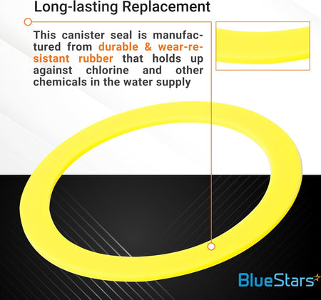 Yellow rubber canister flush valve seal replacement with close-up detail view.