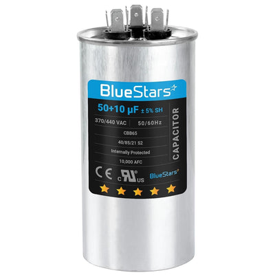 50+10 uF 370/440 VAC CBB65B dual run round capacitor for condenser and heat pump units.
