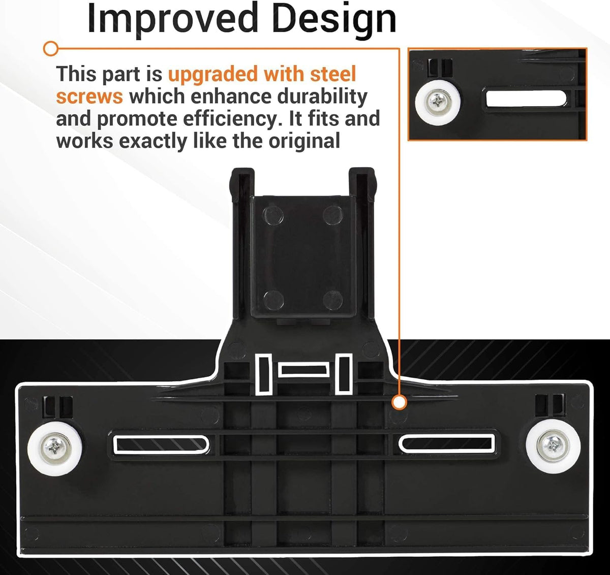 Dishwasher top rack adjuster with upgraded steel screws for Whirlpool, Kenmore, and KitchenAid dishwashers.