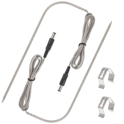 Two replacement temperature meat probes and two stainless steel holder clips for Recteq wood pellet grills.