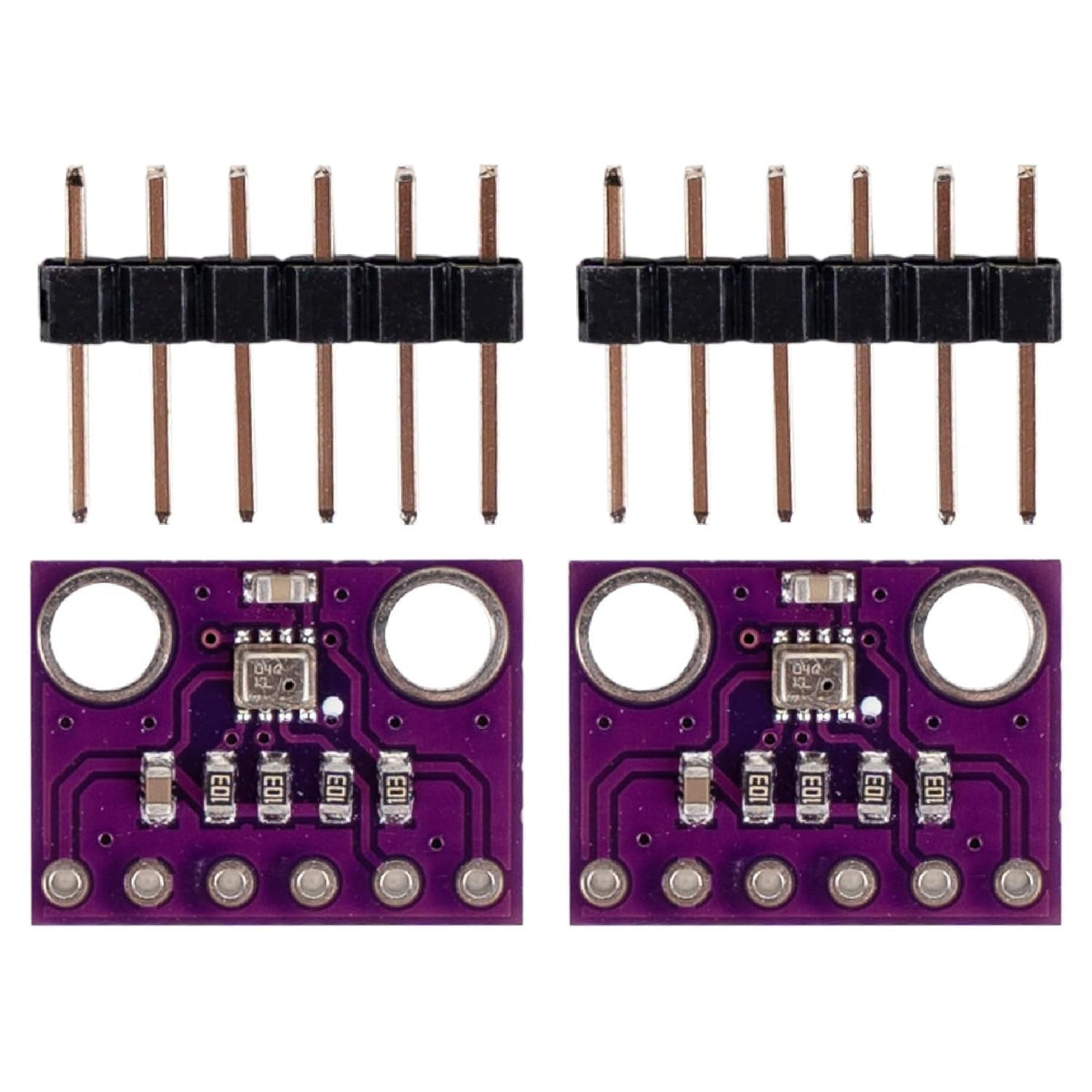 Two BME280 3.3V atmospheric pressure sensor modules with included header pins.