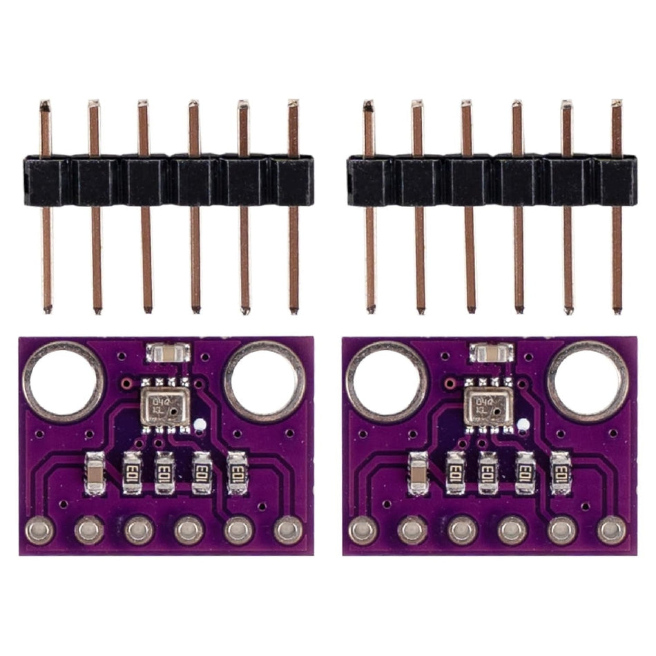 Two BME280 3.3V atmospheric pressure sensor modules with included header pins.