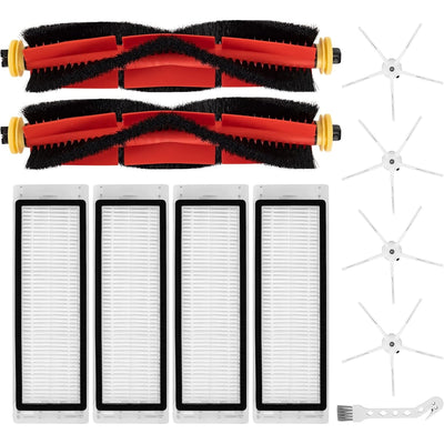 Replacement parts kit for Roborock and Xiaomi robot vacuums including 2 main brushes, 4 side brushes, and 4 HEPA filters.