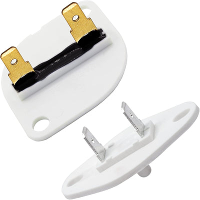 3390719 Thermal Fuse and 8577274 Thermistor, white component shown from front and back with two metal terminals