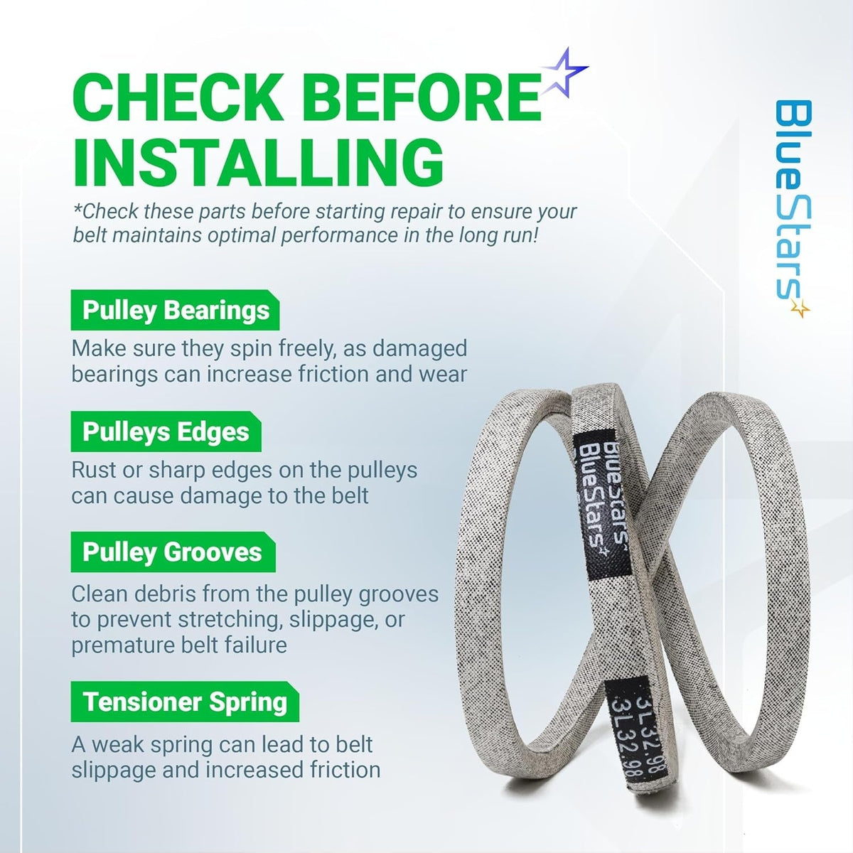 Informational graphic for 115-4669 drive belt showing installation tips for Toro mower pulleys and tensioners.
