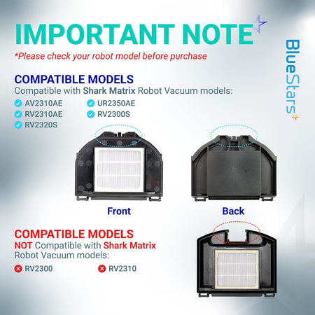 RV2310AE Replacement Parts kit chart with front/back views, compatible models, and incompatible RV2300 and RV2310.