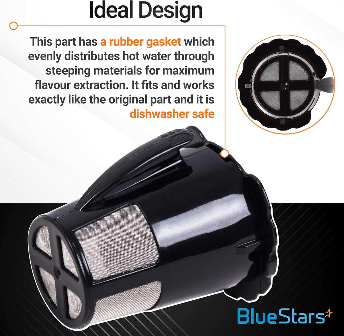Keurig coffee filter replacement with rubber gasket and mesh screen for optimal flavor extraction.