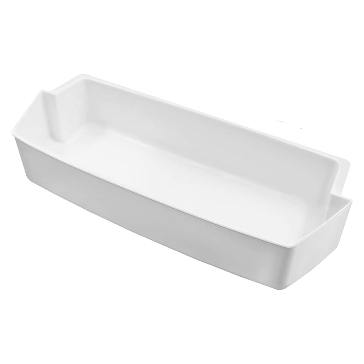 WP2187172 refrigerator door shelf bin, white bin shown from an angled front view
