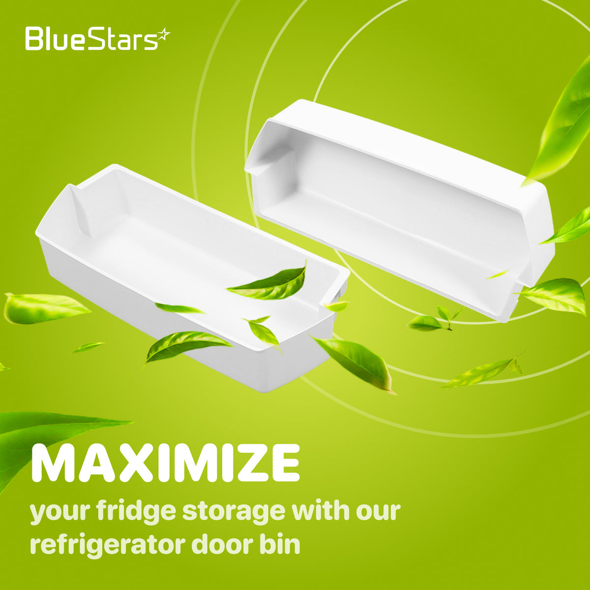 WP2187172 Refrigerator Door Shelf Bin, two white bins displayed against a green background
