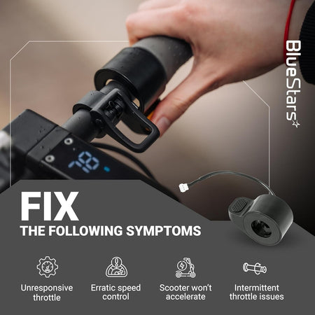 Electric scooter thumb throttle replacement part for GXL V2 and Apex series showing symptoms of throttle failure.