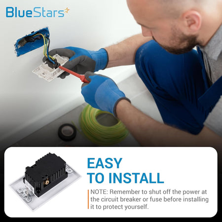 Electrician installing a 20 Amp USB Type C and Type A wall charger outlet into a wall junction box.