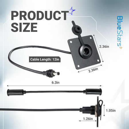 Waterproof Starlink Mini wall socket passthrough kit, product size diagram showing cable and panel dimensions