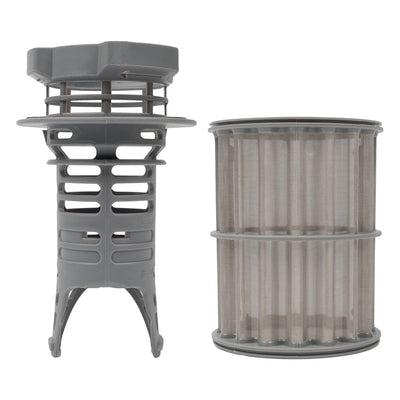 Replacement dishwasher drain micro filter and mesh cylinder for Bosch, Thermador, and Kenmore dishwashers.