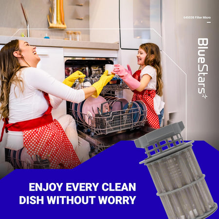 645038 dishwasher drain mesh micro filter replacement for Bosch, Thermador, and Kenmore dishwashers.