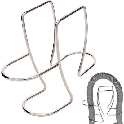 Stainless steel adjustable drain hose holder for utility sinks and washing machines.