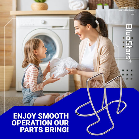 Stainless steel adjustable drain hose holder clamp for washing machine and laundry tub.