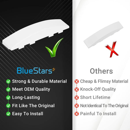Comparison chart showing durable WE01X30378 dryer door handle quality versus inferior alternatives.