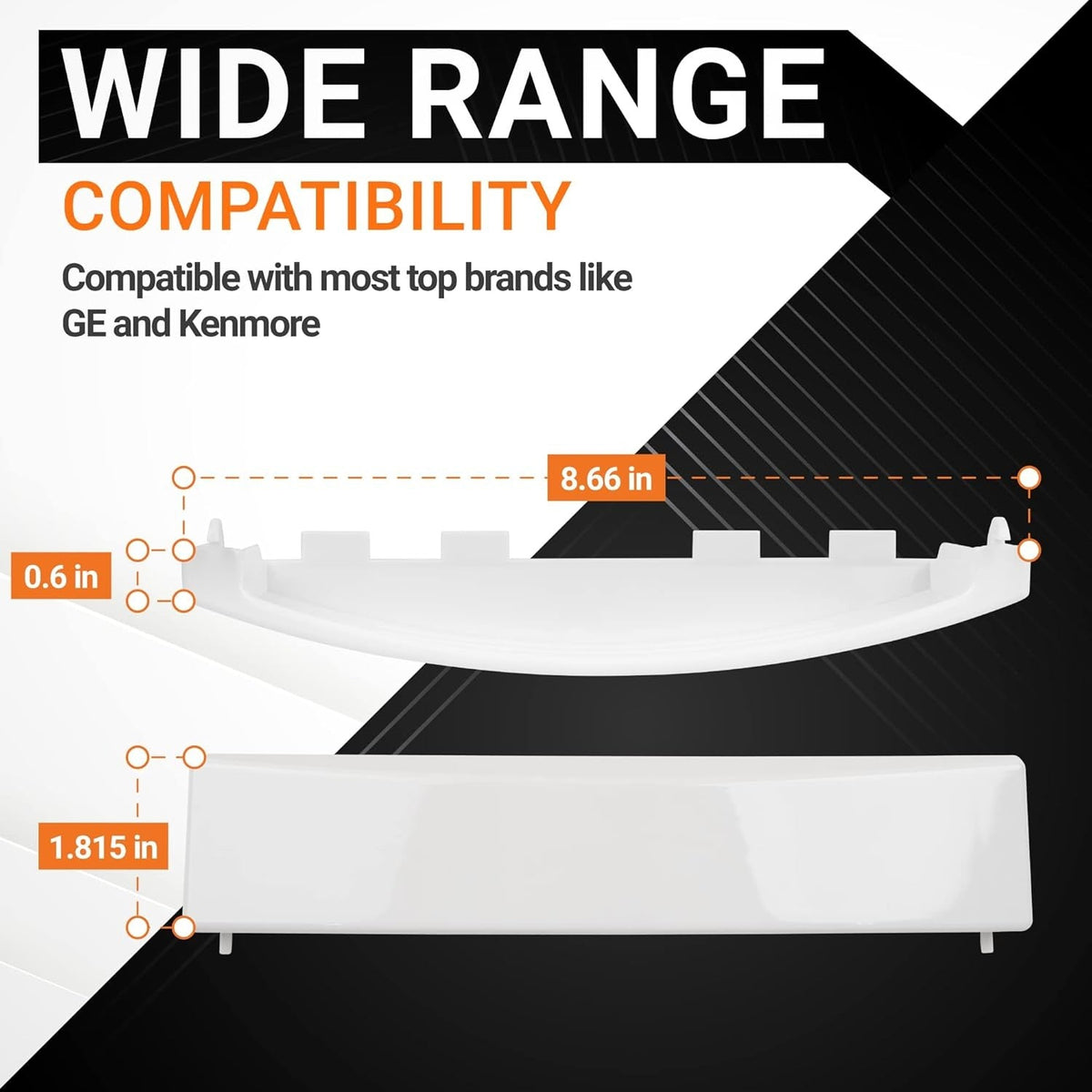 WE01X30378 dryer door handle dimensions diagram showing 8.66 inch width and 1.815 inch height.