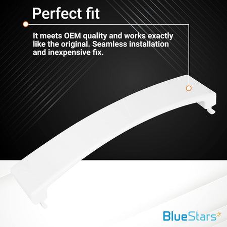 White WE01X30378 dryer door handle replacement part for GE dryers with OEM quality fit.