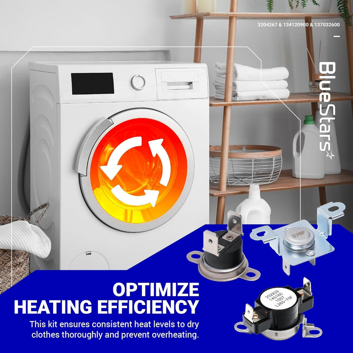 Dryer thermal limiter and thermostat replacement kit for Frigidaire and Kenmore dryers.