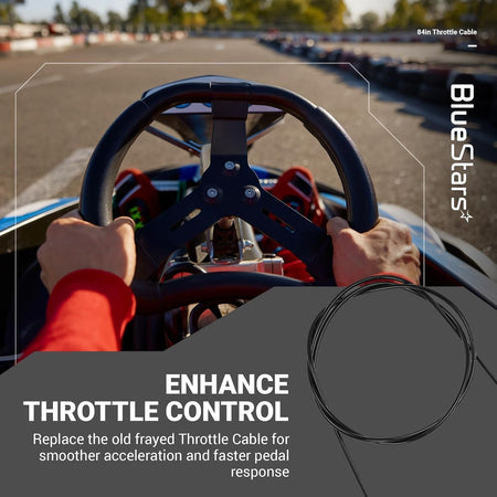 84-inch go-kart throttle cable coiled for replacement, compatible with KT196, 196cc, 212cc, and 224cc engines.
