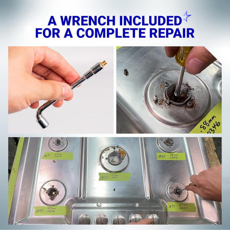 GRLP4 LP Gas Conversion Kit, included wrench shown removing cooktop burner orifices