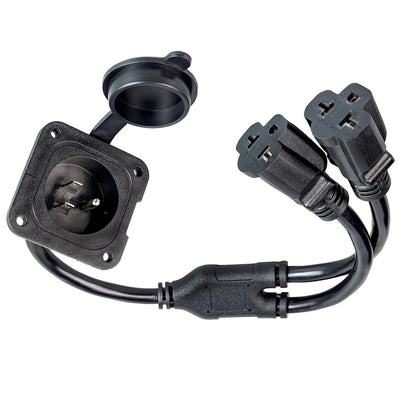 20A 125V AC Port Plug 12 AWG 5-in-1 T-Blade Adapter, front product view