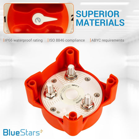 Rear view of 350A e-Series battery selector switch showing terminal studs and mounting base.