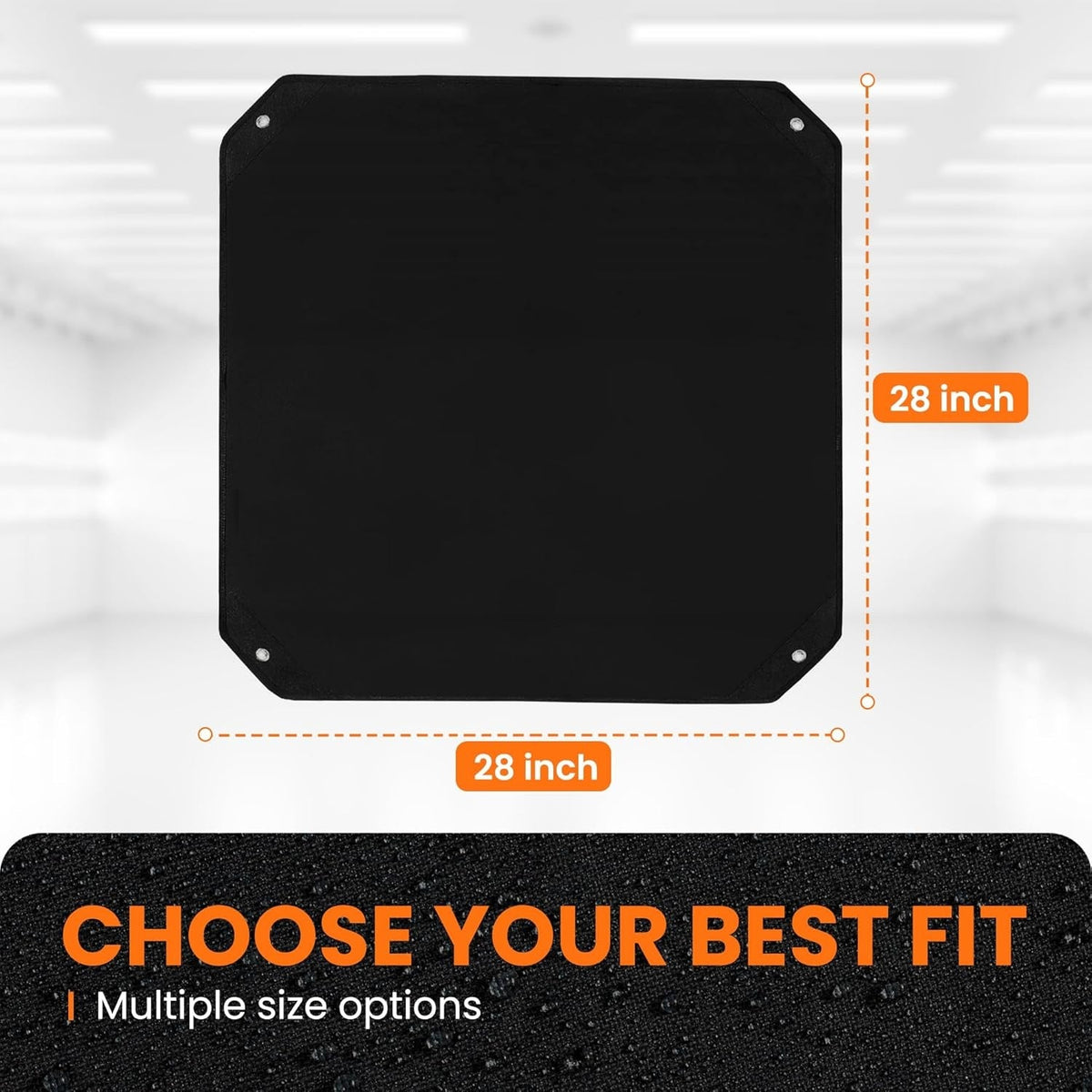 28x28 inch black central air conditioner cover for outside units with dimension labels.