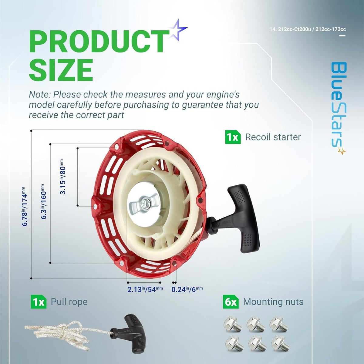 Dimensional diagram of 212cc pull start recoil starter for Predator engines showing size specifications and components.