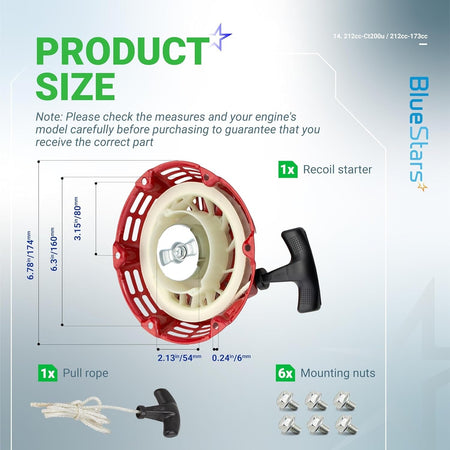 Dimensional diagram of 212cc pull start recoil starter for Predator engines showing size specifications and components.