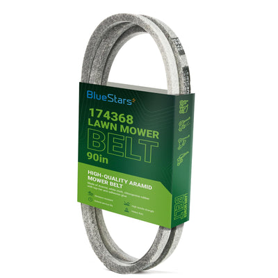 174368 mower deck belt in branded packaging for 48-inch Husqvarna, AYP, and Poulan lawn mowers.