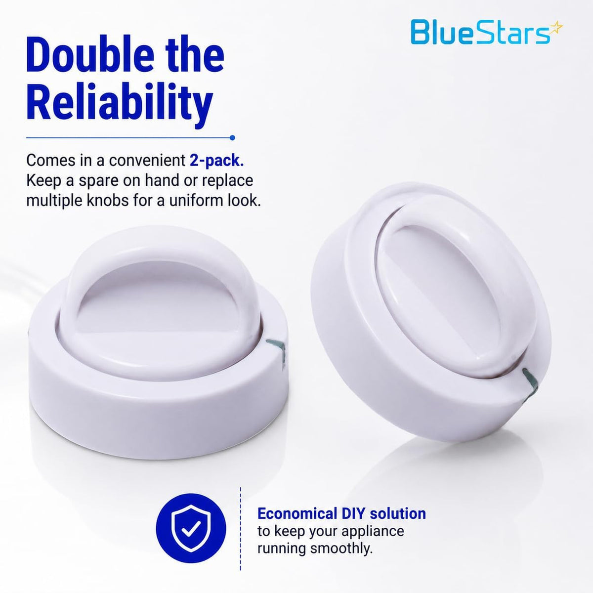 131873500 Dryer Timer Knob Switch Replacement, two white knobs shown with 2-pack text