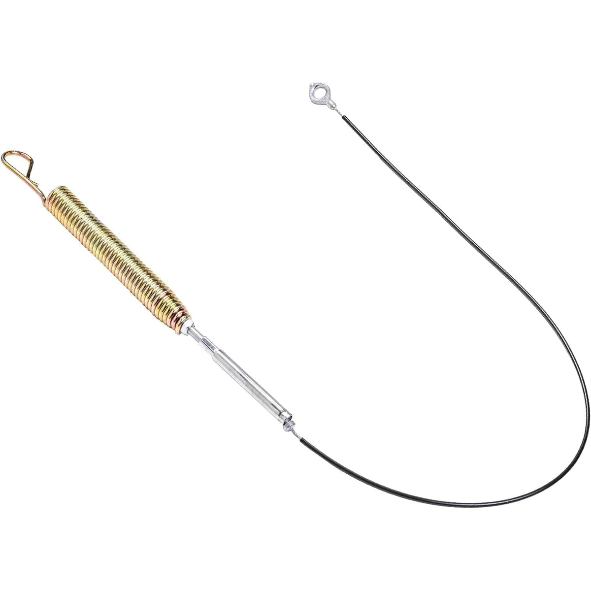 06900438 upper traction auger cable with attached tension spring and eyelet connector.