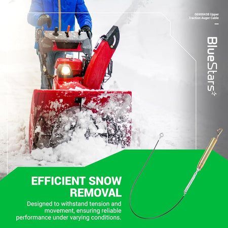 06900438 upper traction auger cable for snow blower with attached tension spring and mounting eyelet.