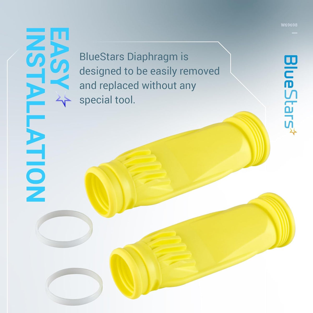 Two yellow pool cleaner diaphragms and two white retaining rings for Zodiac Baracuda G3 and G4 models.